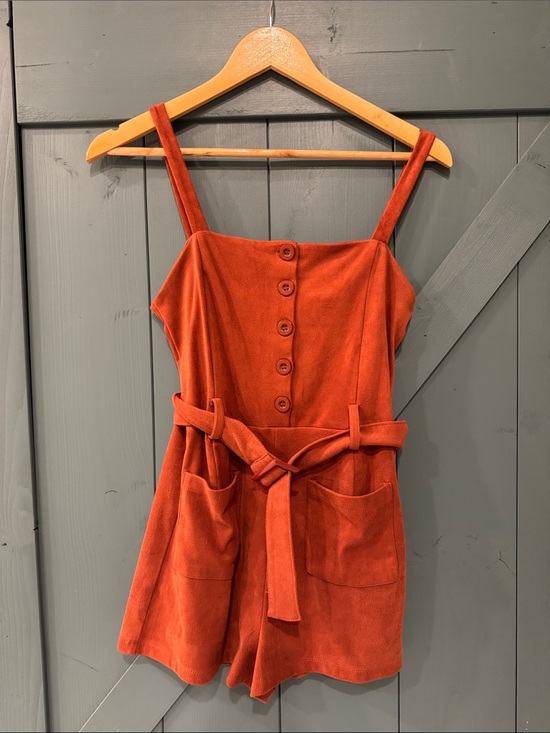 Forever 21 Pants - Forever 21 Rust Orange Button-Front Belted Romper